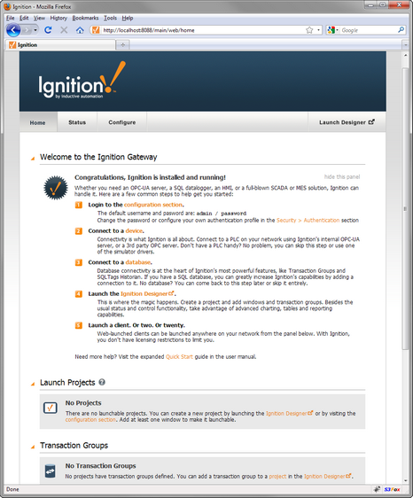 The Gateway Homepage<br>
with Quickstart Steps